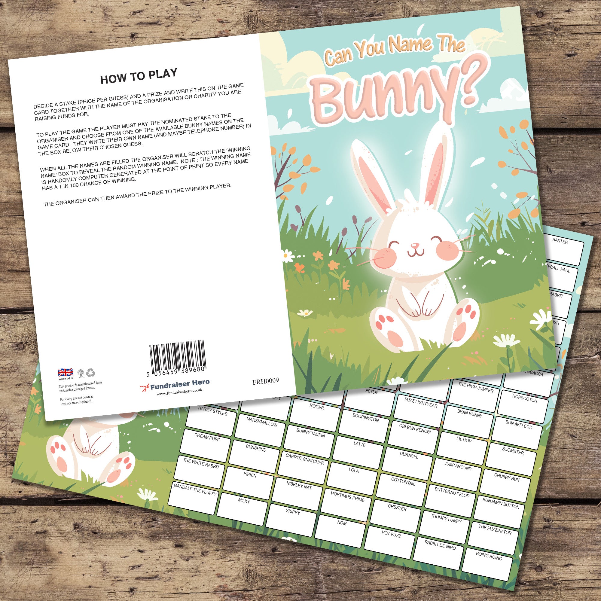 Name the Bunny Fundraising Scratch Card. A4 Size - 100 Names - Double ...