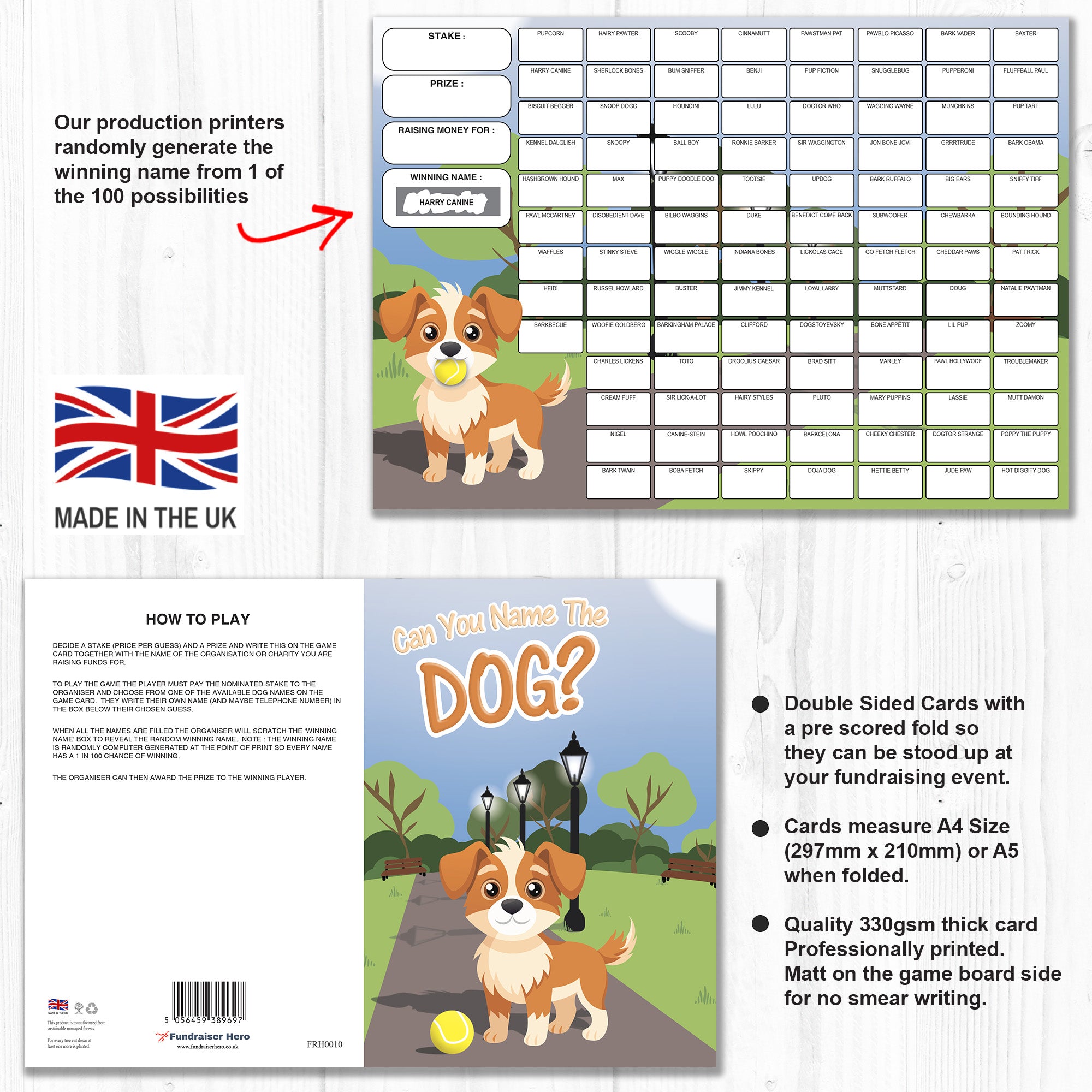 Name the Dog Fundraising Scratch Card. A4 Size - 100 Names - Double Si ...