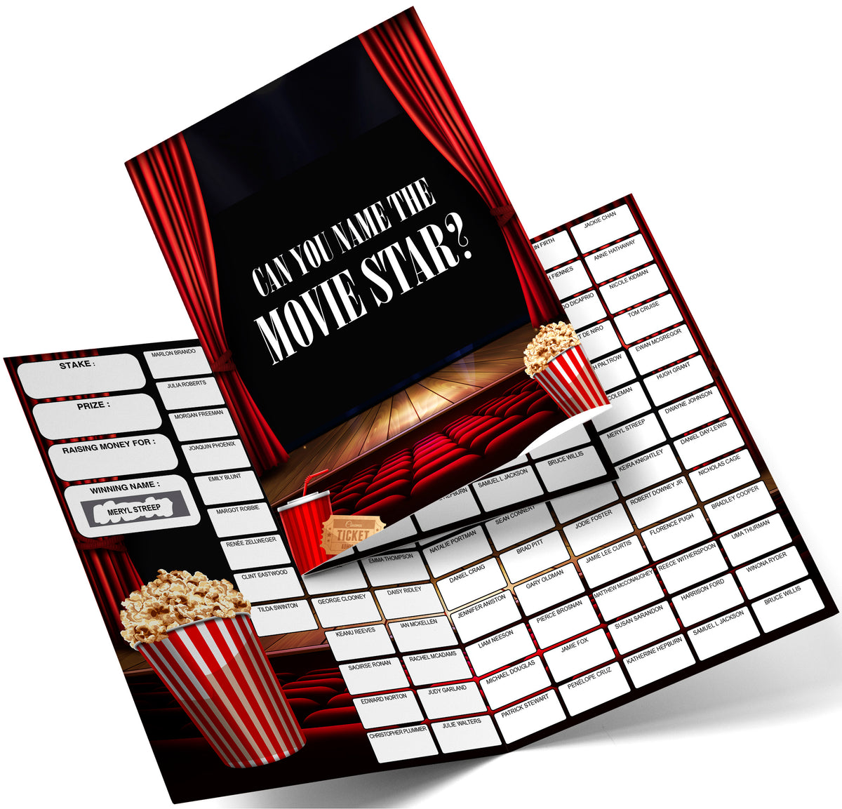 Name the Movie Star Fundraising Scratch Card. A4 Size - 100 Names - Do ...
