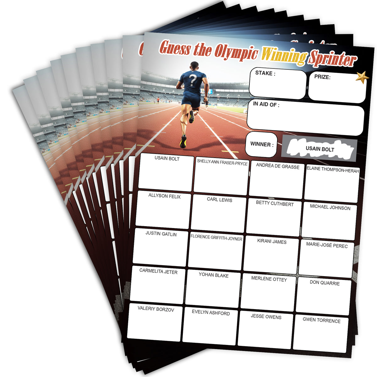 Pack of 10 - Guess the Olympic Winning Sprinter Scratch Cards. A5 Size ...